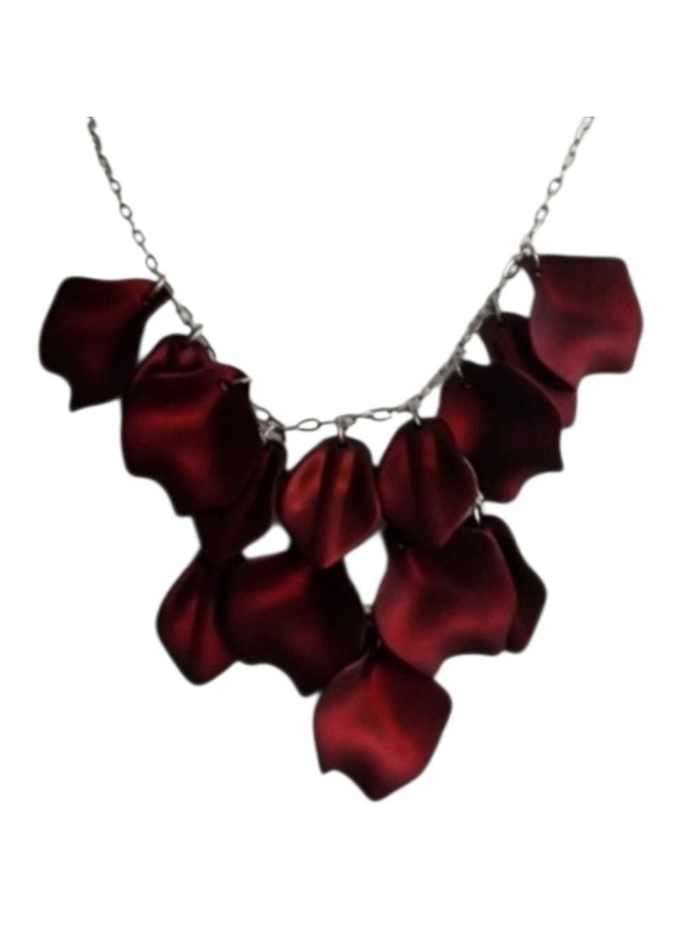 Silvertone Necklace with Cascading Red Petals